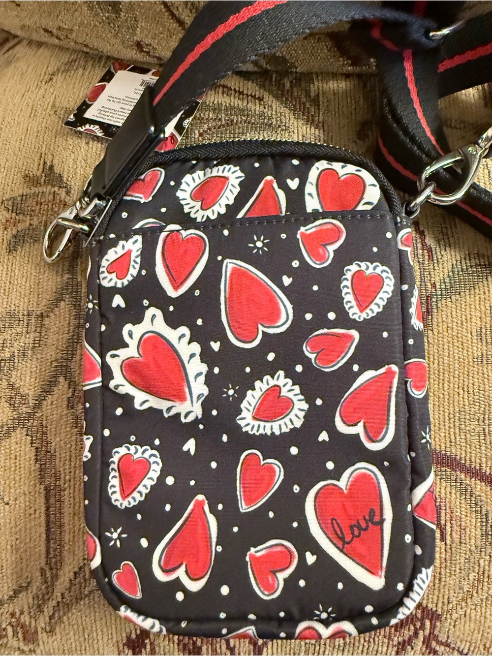 Brighton Black Crossbody Phone Bag with Red Heart Print - Picture 2 of 8